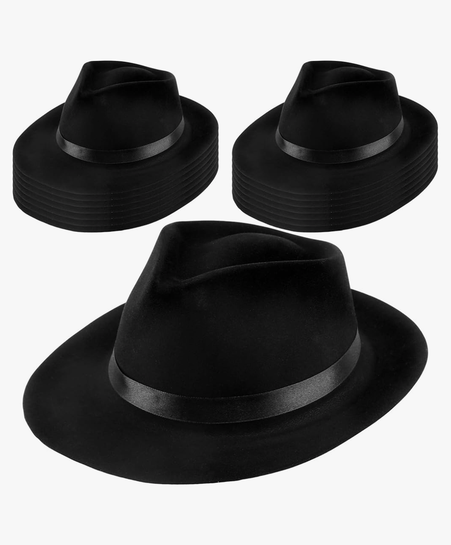 13 Pack Plastic Gangster Hats Black Fedora Party Hats Gentlemen Hat for Men Women Kids Birthday Bachelorette Party Costume Accessories