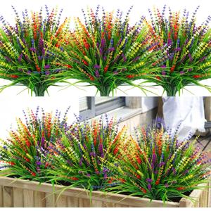 36 Pcs Artificial Plants Outdoor, UV Resistant Fake Outdoor Flowers Faux Plastic Monkey Greenery Grass for Front Porch Window Box Outside Garden Home Office Planters Desk Decor (Mixed Color)
