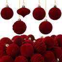 Soulchen Red Velvet Ball Ornaments for Christmas Tree 2.36 Inch Burgundy Flocked Hanging Ornament for Christmas Tree Decorations Holiday Party Accessories