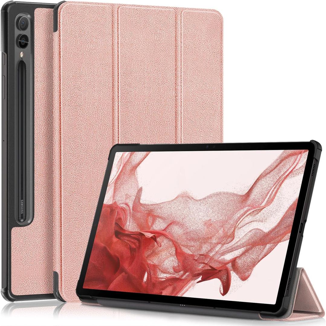 Gylint Folding Folio Stand Case for Samsung Galaxy Tab S9+ 2023 (Models: SM-X810/X816/X818), Ultra-Thin PU Leather Smart Cover, Rose Gold