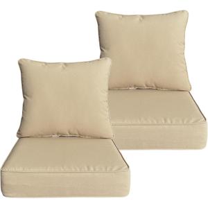 Outdoor/Indoor 24x24 inch Deep Seat Patio Cushions Set of 2 Resilient Foam Filling Water Repellent Stain-Resistant UV Resistant Weather Resistant Patio Cushions Beige