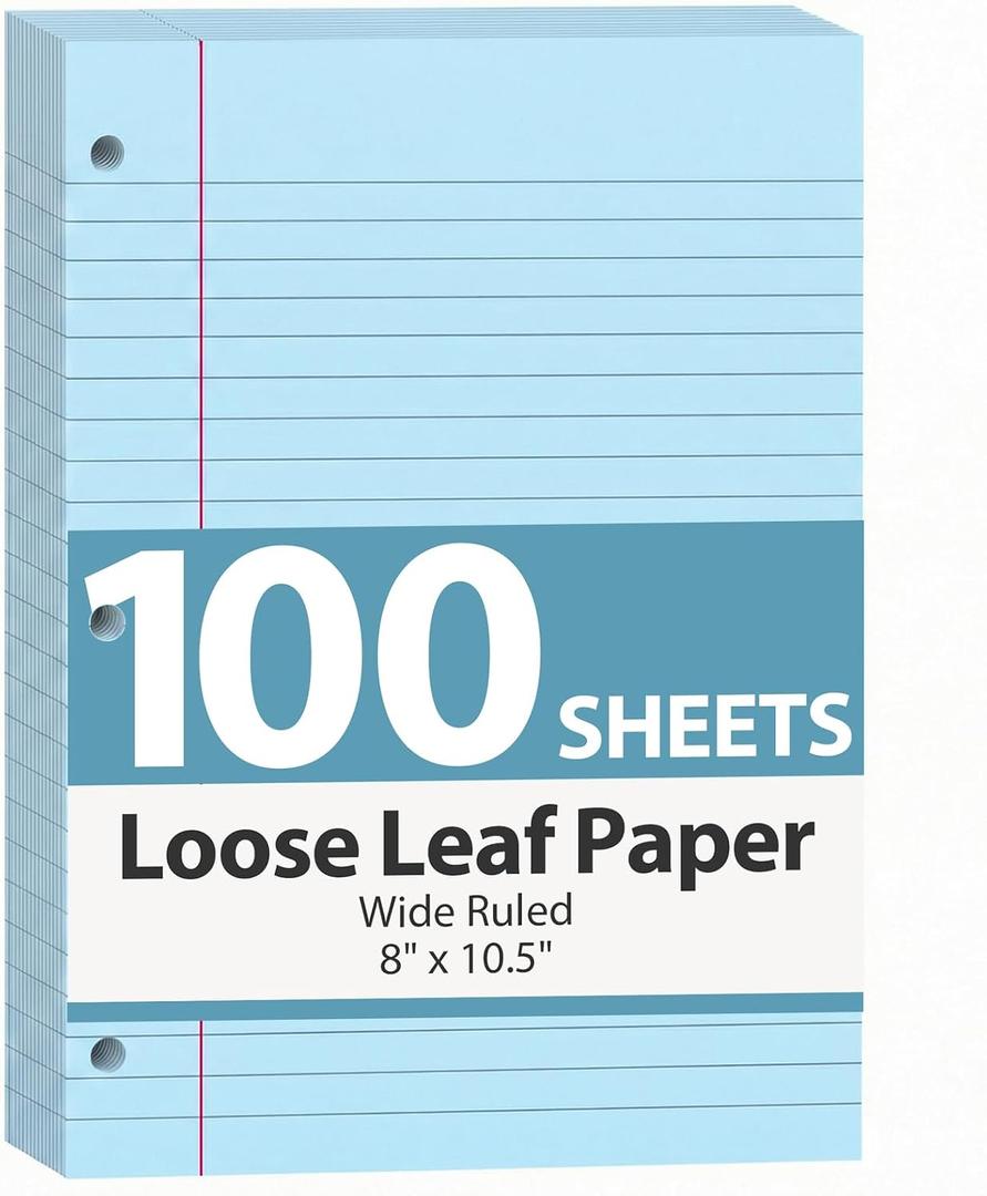 2 x HIBOX Loose Leaf Paper Wide Ruled Notebook Paper, 100 Sheets 8"x10.5" Filler Papers Blue, 3-Hole Punched Binder for Back to School & College Supplies, Fights Ink Bleed, Office Planners