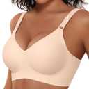 Vertvie Womens Wireless Bras No Underwire Push Up Bra Seamless Supportive Full Coverage Everyday Bras Regular and Plus Size (Small, Nude)