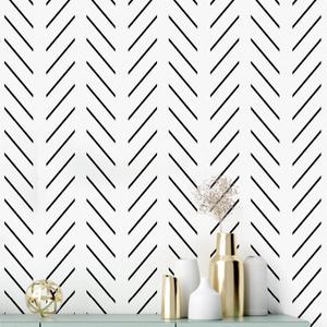 Erfoni Black and White Peel and Stick Wallpaper Modern Herringbone Contact Paper 17.7inch x 393.7inch Black Geometric Removable Wallpaper Modern DIY Self Adhesive Wall Paper for Livingroom Decor