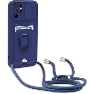 Esakycn Crossbody Strap Case for Samsung Galaxy S25 Ultra with Card Holder Magnetic Ring Kickstand, Adjustable Lanyard Silicone Shockproof Protective Camera Cover for Samsung S25 Ultra 6.8". Blue