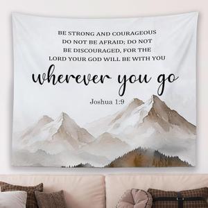 MNASAIOO Christian Mountian Lord Wall Tapestry Hanging for Bedroom, Bible Verse Scripture Joshua 1:9 Tapestries, Watercolor Religious Wall Decor Banner for Living Room Prayer Room Church 50x60in (wherever)