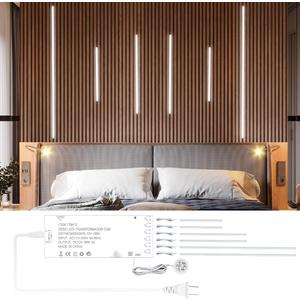 LED Recessed Lighting Kit,6 Pack Self-Adhesive COB LED Light Bar, Cold White 6000K, with Touching Switch, for Wood Slat Wall Panels,Headboards,Home Decor. Silver Chanenl,2Pcs*(16in+24in+40in)