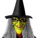 Spooktacular Creations Halloween Scary Witch Mask, Creepy Latex Monster Face Mask with Black Hat Hair for Adult Halloween Horror Cosplay Costume Accessories, Realistic Party Dress Up