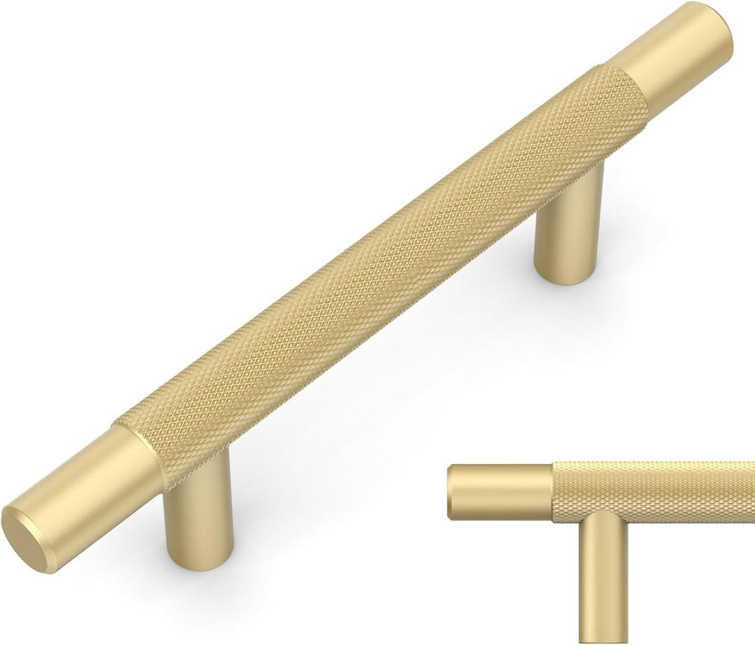 Amerdeco 10 Pack Brushed Gold Knurled Cabinet Pulls 3 Inch Hole Centers Kitchen Cabinet Handles Hardware Kitchen Handles for Cabinets Handles IH0006