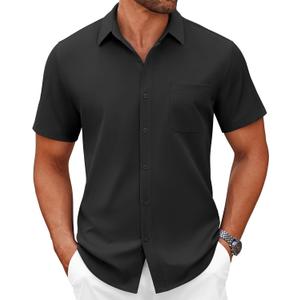 COOFANDY Mens Short Sleeve Button Down Shirts Casual Dress Shirts for Men Summer Untucked Shirts with Pocket (Black, M)