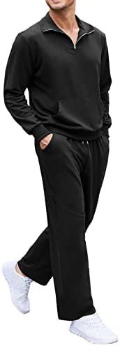 COOFANDY Men's 2 Piece Track Suit Set Jogging Sweatsuit Workout Quarter Zip Suit, M