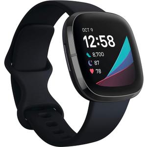 Fitbit Sense Health & Fitness Smartwatch W/GPS, Bluetooth Call/Text, Heart Rate SpO2, ECG, Skin Temperature & Stress Sensing (S & L Bands, 90 Day Premium Included) International Version (Graphite)