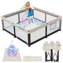 TOREVSIOR Foldable Baby Playpen with Mat, 50"50" Collapsible Play Pen for Babies and Toddlers, Indoor & Outdoor Kids Safety Play Pen, Portable Play Yard, Foldable Baby Playpen with 50 Ocean Balls