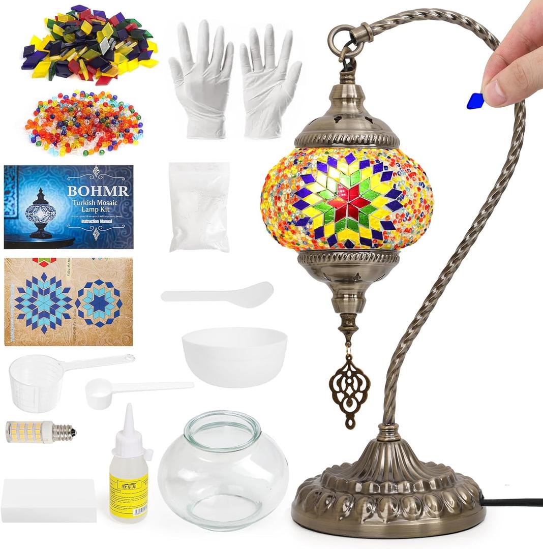DIY Turkish Mosaic Lamp Kit for Adults,Swan-Neck Stained Glass Lamp Making Kit- Easy,Fun,No Experience Needed, Mosaic Art & Craft Project Kits for Adults & Teens,Make Your Own Lamp,Multicolor (Whirling Dervish)