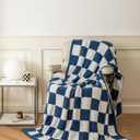 Ultra-Soft Buffalo Checkerboard Grid Fluffy Microfiber Knitted Throw Blanket Super Cozy Lightweight Checkered Bed Blanket for Sofa Couch Bed Navy 51"X63"
