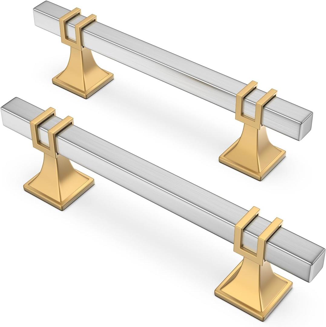 30 Pack 3-3/4 Inch Cabinet Pulls Brushed Nickel and Gold Cabinet Handles, Silver and Gold Dresser Drawer Pulls Brushed Nickel Kitchen Hardware
