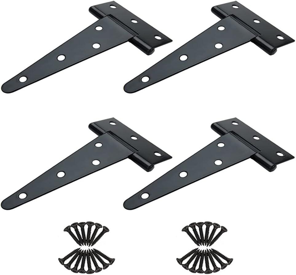 6 inch T Strap Hinges, Heavy Duty T-Strap Shed Door Hinges Gate Hinges, Tee Hinge for Wooden Fences,Yard Door,Barn Door Gates, Wrought Rustproof 4PCS