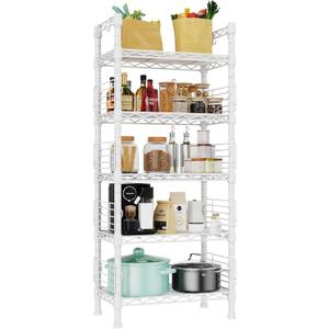 FUTASSI Metal Storage Rack, Storage Organizer Shelves for Kitchen, Bathroom, Living Room, Balcony and Garage, 5 Tiers Narrow Bookshelf, 21.2" W x 9.4" D x 59.2" H, Load 400lbs, White