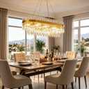 35.4" Brushed Gold Rectangular Crystal Chandelier for Dining Room, Brushed Gold 35.4" Oval