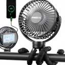 FRIZCOL Portable Stroller Fan, Use As Power Bank, 65H 12000mAh Battery Operated Fan Flexible Tripod Baby Car Seat Fans with Timming, Personal Mini Handheld/Desk/Small Clip On Fans For Stroller (Black)