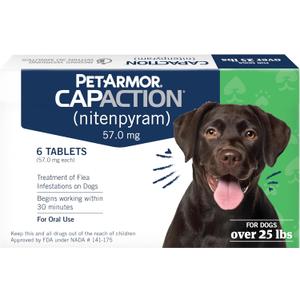 PetArmor CAPACTION (nitenpyram) Oral Flea Treatment for Dogs, Fast Acting Tablets Start Killing Fleas in 30 Minutes, Dogs Over 25 lbs, 6 Doses (Pack of 1) (Packaging May Vary)