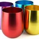 CLW Aluminum Stemless /Old Fashion Glass, Set of 4, 4-Color in a Set (Purple/Blue/Pink/Gold), 21oz (Large)