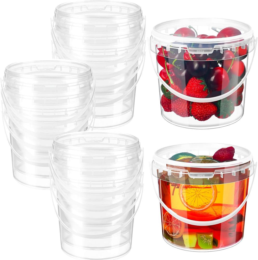 Funnymoom 20 Pack 48 oz Clear Buckets with Lid Plastic Ice Cream Buckets with Lid and Handle Ice Cream Tub Food Storage Containers Round Plastic Pails Freezer and Microwave Safe for Food