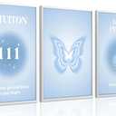 3 pcs Blue Gradient Aura Canvas Wall Art Trendy Angel Numbers Butterfly Spiritual Grainy Gradient Wall Decor Pictures Preppy Aesthetic Posters Prints for Girls' Room Bedroom Dorm Decoration