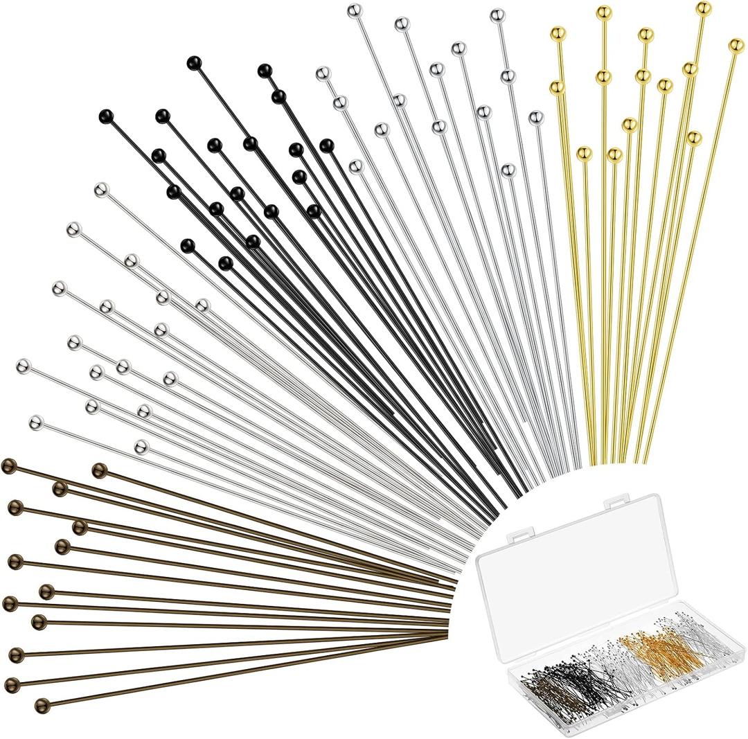 Waydress 500 Pcs 2 Inch Eye Pins for Jewelry Making Flat Head Pins 50 mm Brass Jewelry Making Supplies with Balls Earring Findings for Craft Bracelet Accessories(Gold, Silver, Bronze, White, Black)