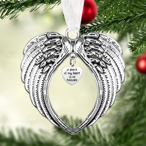 2 x Christmas Ornaments Butterfly Pendant, Tree Decorations, Antique Silver Tone Butterfly Charms, Car Rearview Mirror Pendant, Keepsake for Family (Heaven)