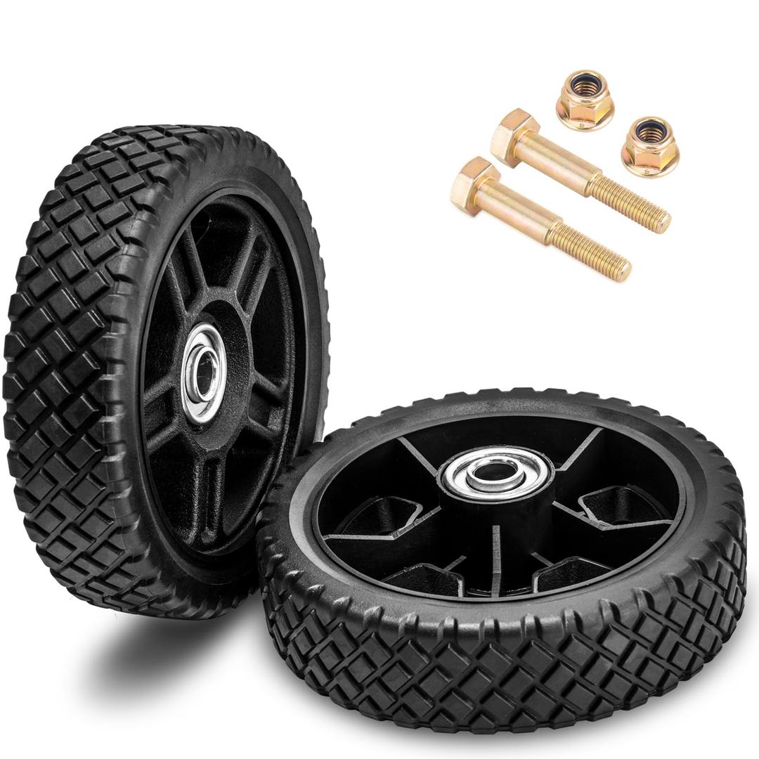 (2-pack) 8-Inch Lawn Mower Wheels Fits Most Standard push Lawn Mowers With Inner And Outer Bearings - Includes Bolts, Nuts 