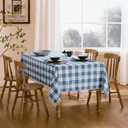 Deep Dream Water-Resistant Checkered Tablecloth Rectangle, Cotton Linen Gingham Table Cloth with Tassel, Wrinkle Free Buffalo Plaid Table Cover for Picnic Kitchen Dining Room - 55 x 70 Inch, Blue