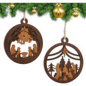 Yelsky Jesus Christmas Decorations, Nativity Ornaments, 2pcs Circle Nativity Set, Wooden Christma Ornaments-Christian Decor, Christmas Crafts for Kids Family Friends Christian Religious Tree Ornaments