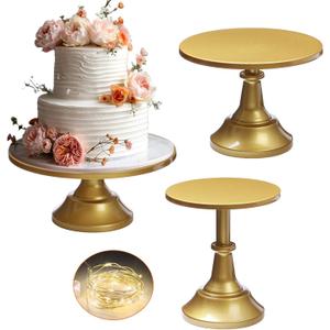3-Set Modern Cake Stands Round Cake Stand Cupcake Stands for Baby Shower, Wedding Birthday Party Celebration, Gold