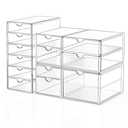 Makeup Drawer Storage Organizer with 13 Drawers, 2  Set Acrylic Office Desk Organization and Storage, Dustproof Drawer Organizer for Makeup, Office, Countertop, Jewelry, Pen, Desktop, Bathroom, Bedroom