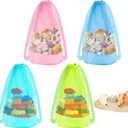 4pcs Beach Toy Bags, 21.65x14.37in Large Capacity Mesh Pool Sand Shell Toy Bags Drawstring Closure Practical Seashell Collecting Storage Backpack for Holding Towels Beach Essentials