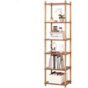 YGYQZ Bookshelf, 6-Tier High Vertical Book Shelf with Large Capacity, DIY Stackable Wooden and Metal Bookshelf Organizer, Suitable for Living Rooms, Offices, Bedrooms, and Studies (6-Tier(11.8x15.7x64.1 Inches), Brown)