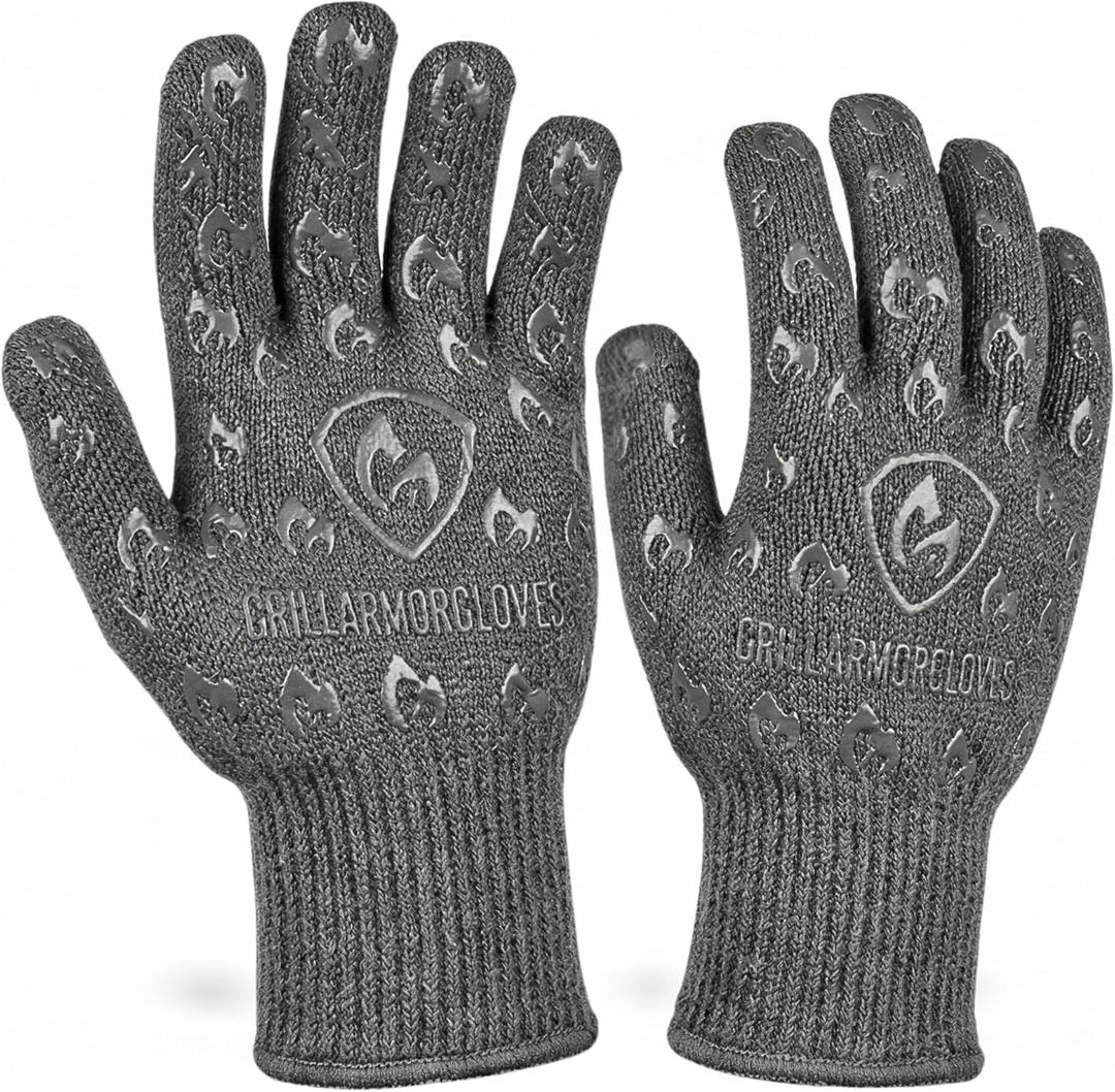 Oven Gloves with Fingers - 932F Extreme Heat Proof and Cut Resistant Mitts for Kitchen, BBQ, Grill, Baking, Fire Pit - EN407 Certified with Non-Slip Silicone Grip and Cotton Lined for Comfort