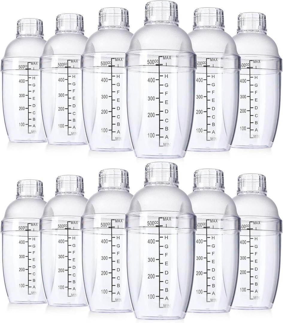Lallisa 12 Pcs Plastic Cocktail Shaker Drink Mixer with Scales and Strainer Top Clear Shaker Cup with Measurement Plastic Bar Mixing Tool for Tea Coffee Bubble Tea Milk(550 Cc/ 19 oz)