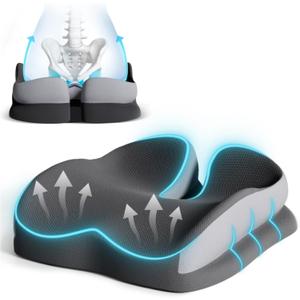 Seat Cushions for Office Chairs Wheelchair Cushion for Long Sitting Back PainMemory Foam Seat Car Computer Desk Chair CushionCoccyx Cushion for Tailbone Pain Relief Cushion Office Chair Butt Pillow (Grey)