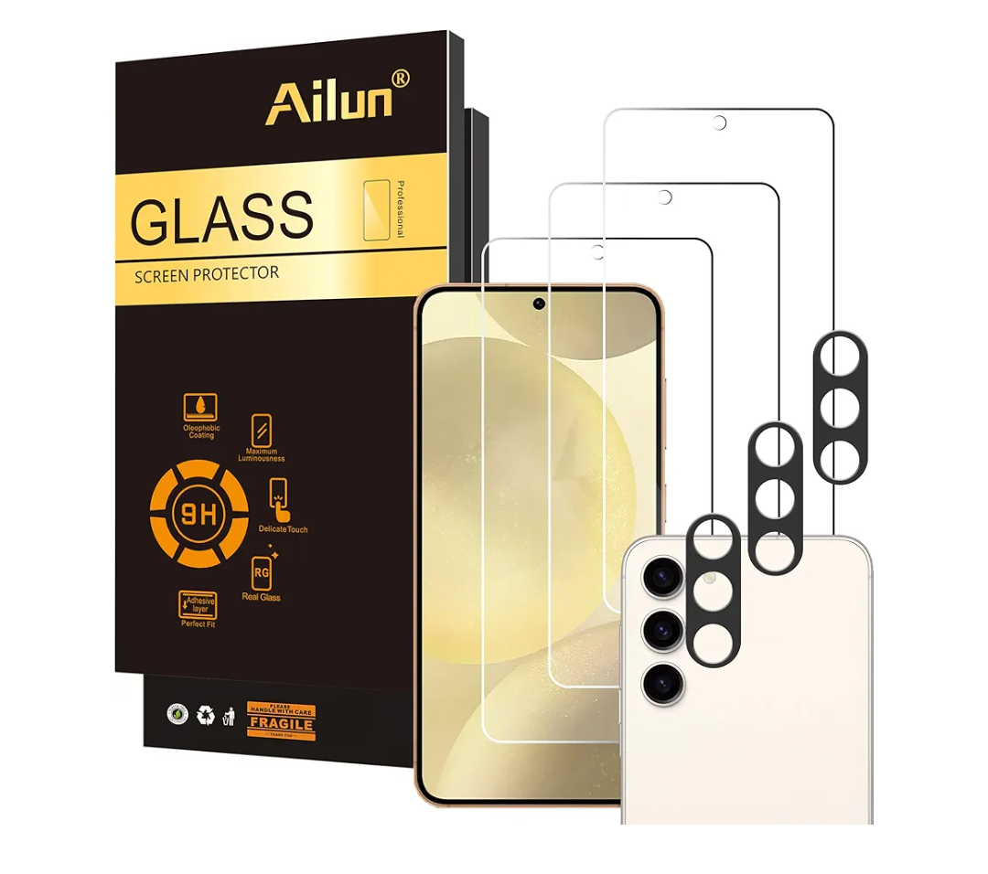 Ailun Screen Protector for Galaxy S24 3 Pack + 3 Pack Camera Lens Tempered Glass Fingerprint Unlock Compatible 0.25mm Anti-Scratch Case Friendly Clear - HD
