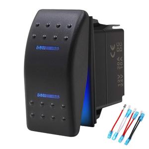Waterproof Rocker Switch Toggle - ON/Off/ON Blue LED Light - 12V 20Amp 24V 10Amp, 7 Pin for Automotive Cars Vehicles Marine Boats Trucks Trailers 4x4 Caravans RVs SUV ATV UTV & More