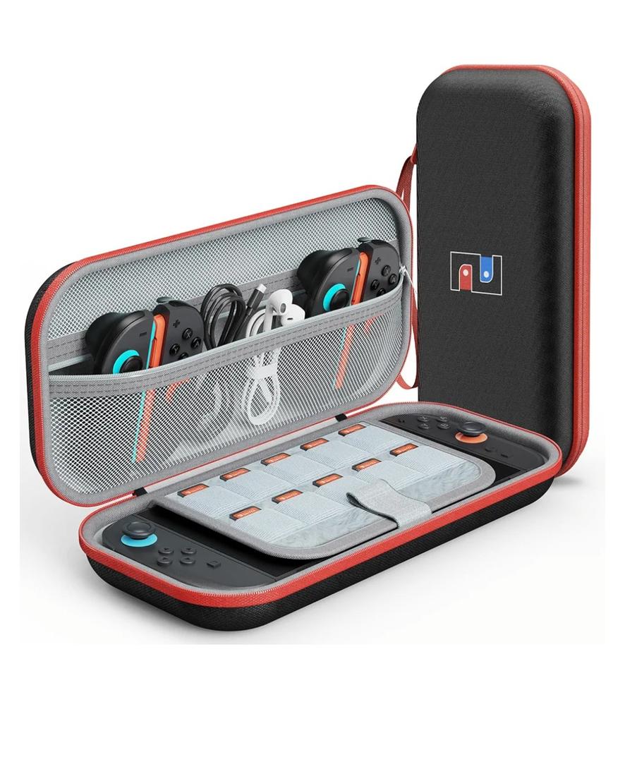 DIGIROOT Switch Case for Nintendo Switch 2 (2025) and Switch / OLED, Portable Travel Carrying Case, Slim Hard Shell Protective for Switch 2 Accessories with 10 Game Card Slots (Black & Red)