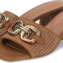 SOVANYOU Women's Raffia Sandals Square Toe Slip on Mules Comfortable Dressy Sandals Chunky Block Heels for Beach Party Vacation Shoes, Size 8.5