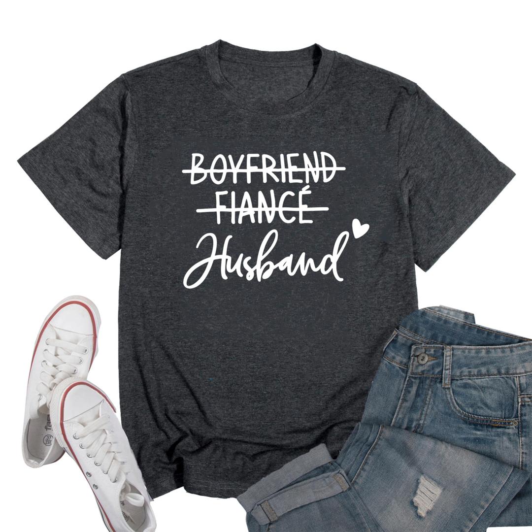 Mens Boyfriend Fiance Husband Shirts - Bridegroom Honeymoon Vacation Tees Valentine Gift Tops (Gray, M)