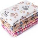1 Pack 3 Blankets Super Soft Fluffy Premium Fleece Pet Blanket Flannel Paw Printed Throw for Dog Puppy Cat (Small 23x16'', Brown, Pink, White)