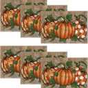 Artoid Mode Wood Polka Dot Pumpkins Fall Placemats Set of 6, 12x18 Inch Seasonal Table Mats for Table Runner Party Kitchen Dining Decoration