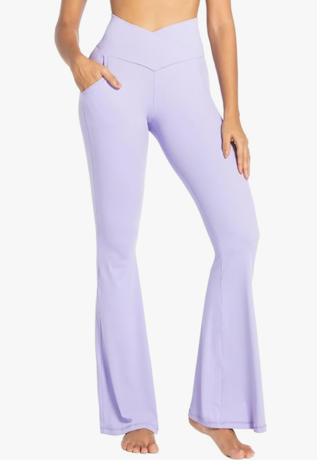 Sunzel Flare Leggings for Women with Pockets, Crossover Yoga Pants with Tummy Control, High Waisted and Wide Leg Side Pockets XS