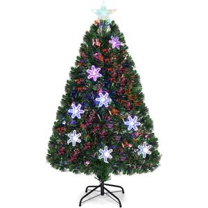 GOFLAME 4FT Pre-Lit Optical Fiber Christmas Artificial Tree with Multicolor LED Lights and Snowflakes