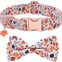 Faygarsle Bow Tie Halloween Fall Dog Collar for Small Medium Large Dogs Fashionable Cute Collars for Male Female Dog Cotton Collar with Metal Buckle Leaves Pumpkin Pattern M (Beige)